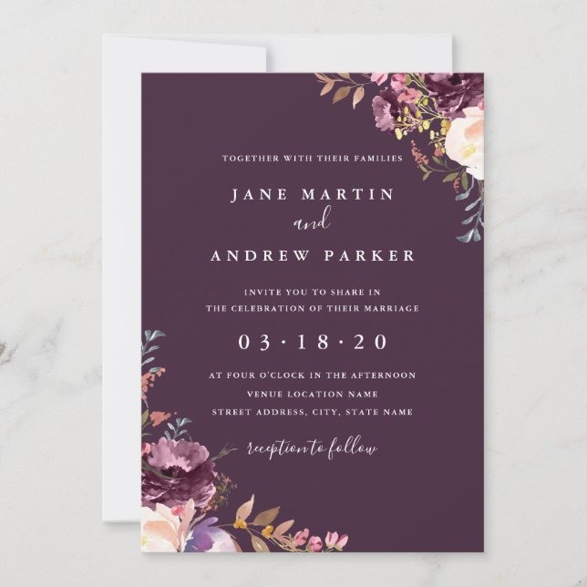Purple Floral Wedding Invitation (Front)