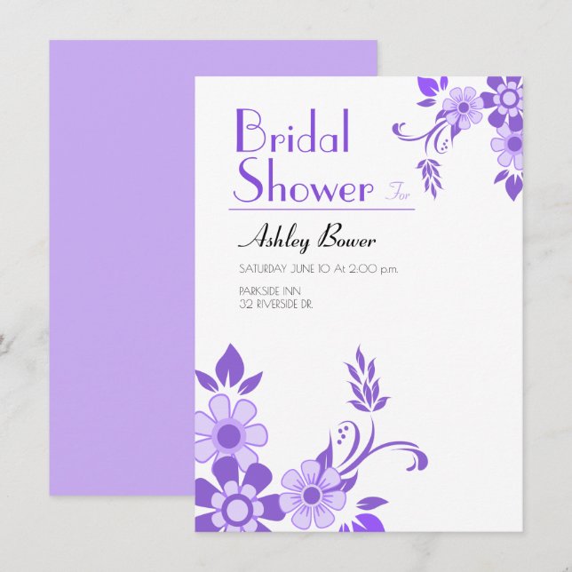 Purple floral Wedding Invitation (Front/Back)