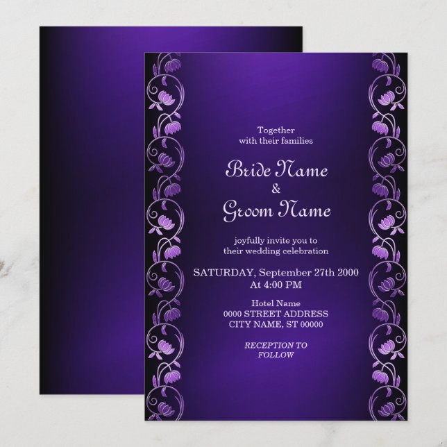 Purple Floral Wedding Invitation (Front/Back)