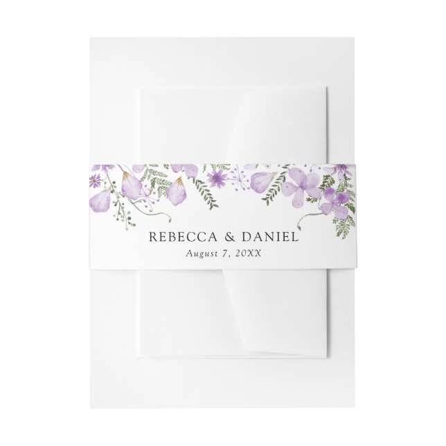 Purple Floral Wedding Invitation Belly Band (Front Example)