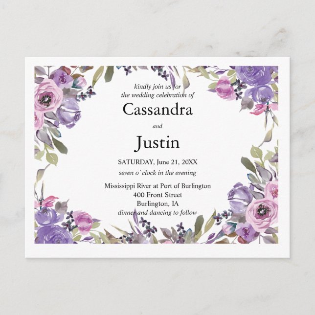 Purple Floral Wedding Invite (Front)