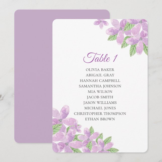 Purple floral wedding. Lilac flower seating charts Invitation (Front/Back)