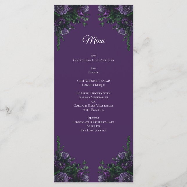 Purple Floral Wedding Menu (Front)