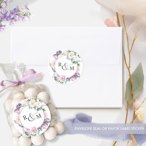 Purple Floral Wedding Monogram Envelope Seal