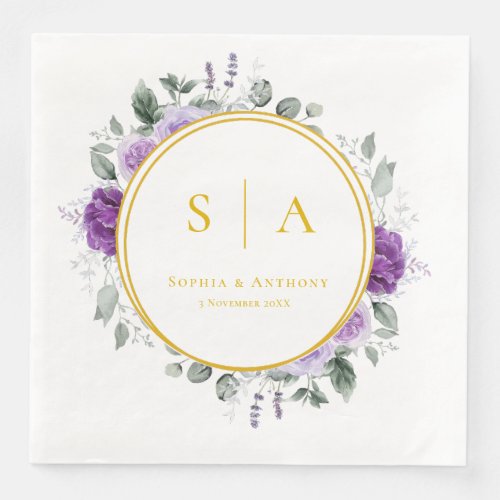 Purple Floral Wedding Napkins