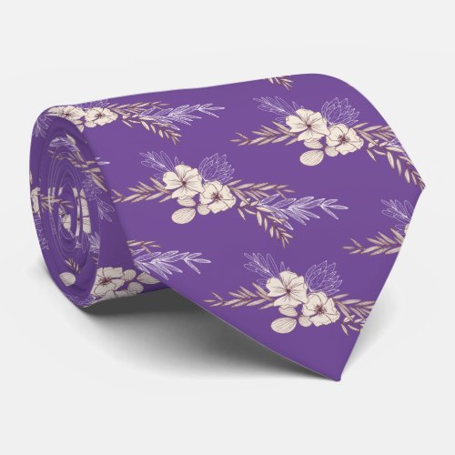 Purple Floral Wedding  Neck Tie