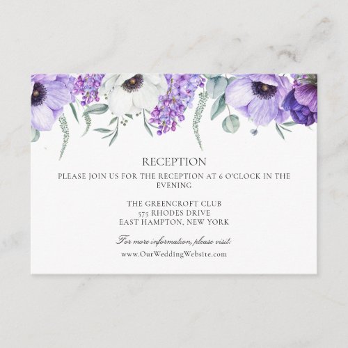 Purple Floral Wedding Online Reception Enclosure Card