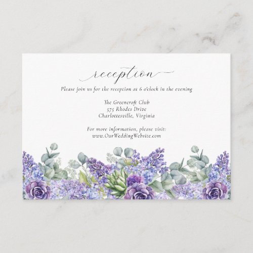 Purple Floral Wedding Online Reception Enclosure Card