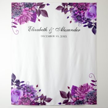 Purple Floral Wedding Photo Booth Background Tapestry by RemioniArt at Zazzle