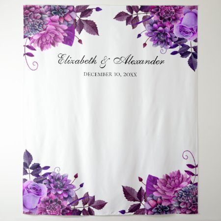 Purple Floral Wedding Photo Booth Background Tapestry