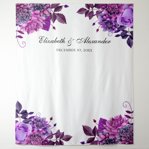 Purple floral wedding photo booth background tapestry