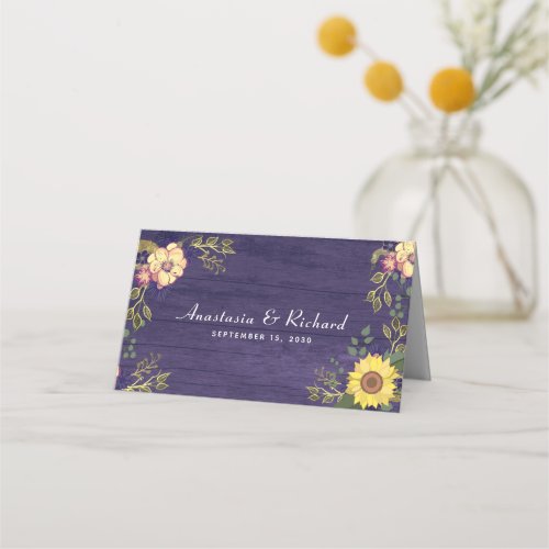 Purple Floral Wedding Place Card
