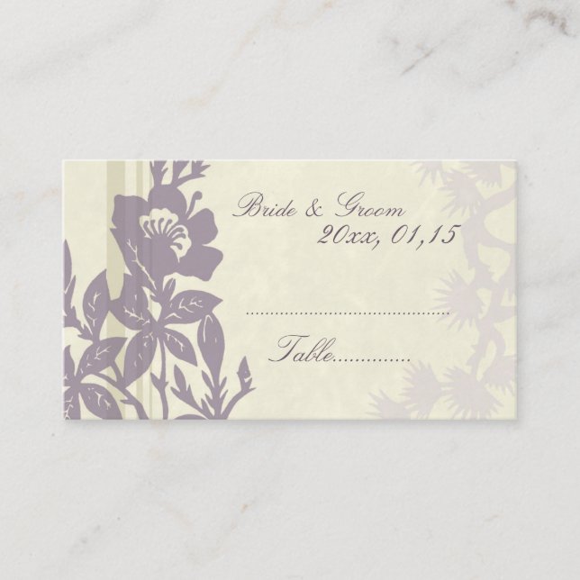 Purple Floral  Wedding Place Setting Cards (Front)