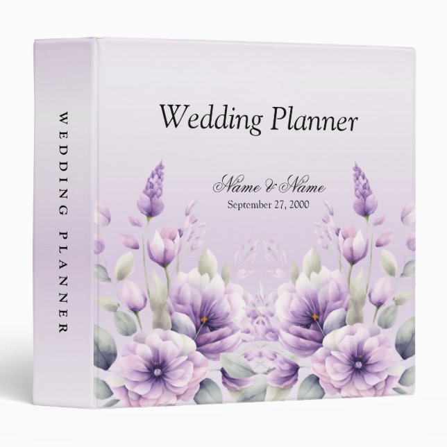 Purple Floral Wedding Planner 3 Ring Binder (Front/Spine)
