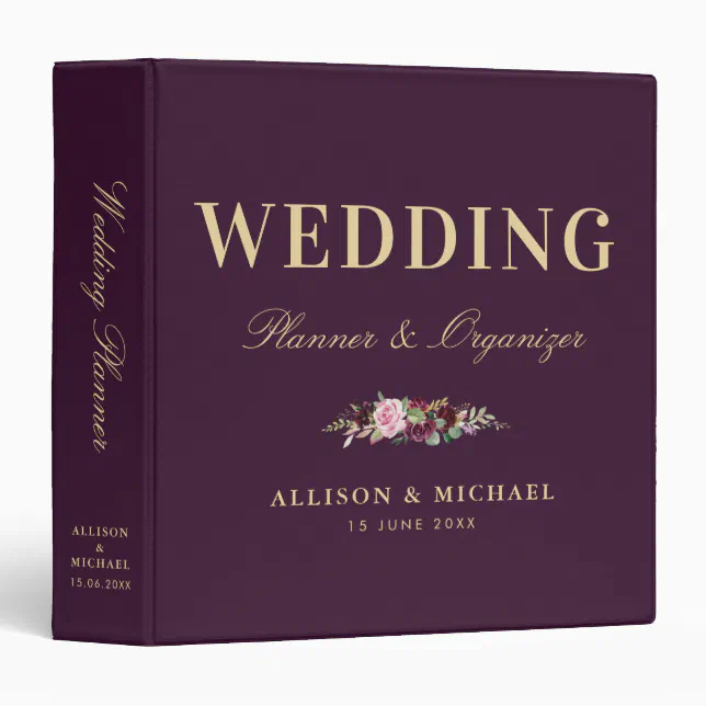 purple floral wedding planner 3 ring binder | Zazzle