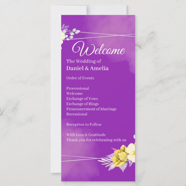 Purple Floral Wedding Program (Front)