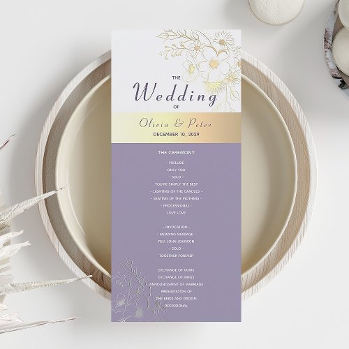 Purple Floral Wedding Program