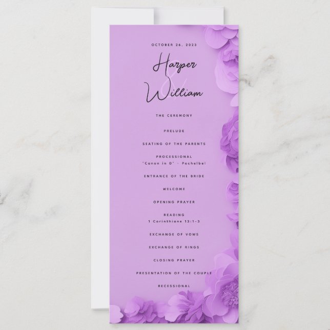 purple floral wedding program (Front)