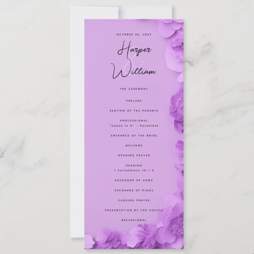 purple floral wedding program