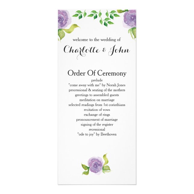 purple floral wedding programs (Front)