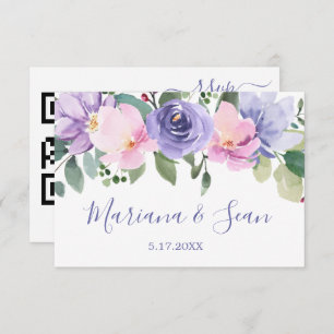 Purple Floral Wedding QR Code Response Card