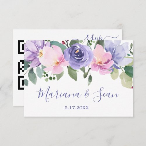 Purple Floral Wedding QR Code Response Card