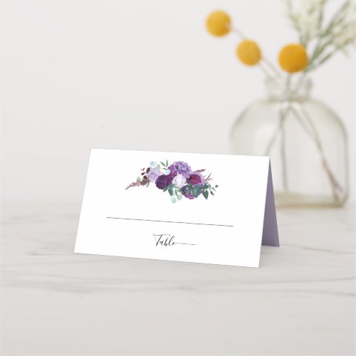 Purple Floral Wedding Reception Place Card