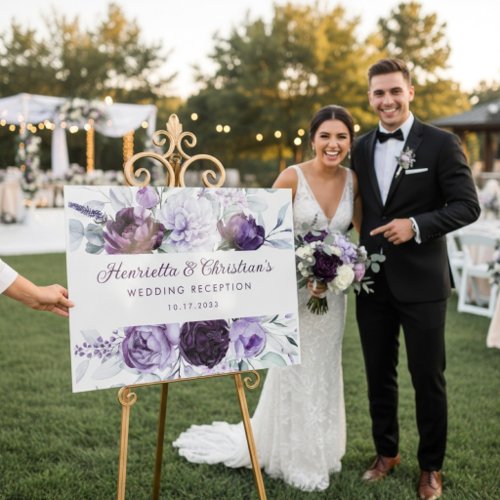 Purple Floral Wedding Reception Sign