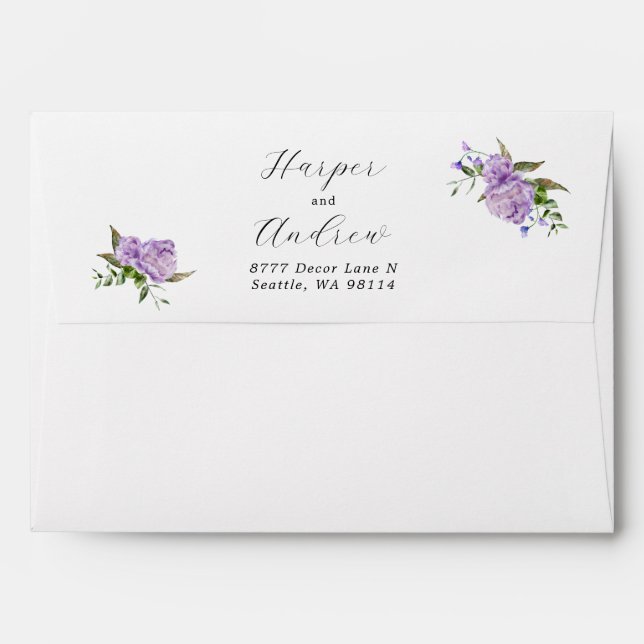 Purple Floral Wedding Return Address Envelope (Back (Top Flap))