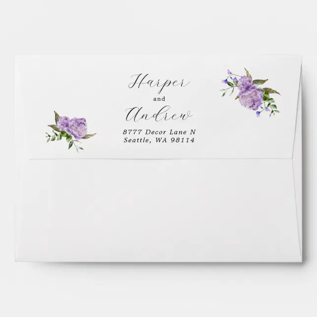 Purple Floral Wedding Return Address Envelope | Zazzle