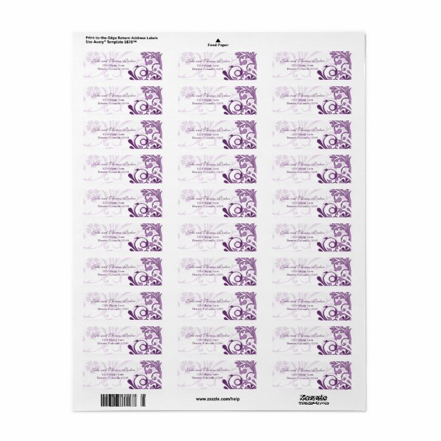 Purple Floral Wedding Return Address Label