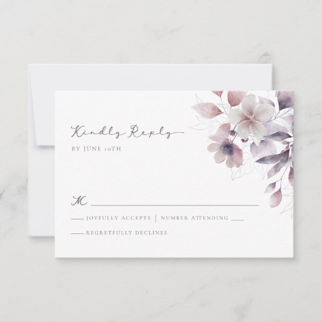 Purple Floral Wedding RSVP Card (Front)
