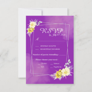 Purple Floral Wedding RSVP Card