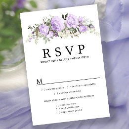 Purple Floral Wedding RSVP Card, Meal Options