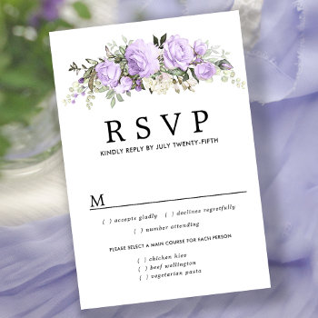 Purple Floral Wedding Rsvp Card  Meal Options by Celebrais at Zazzle