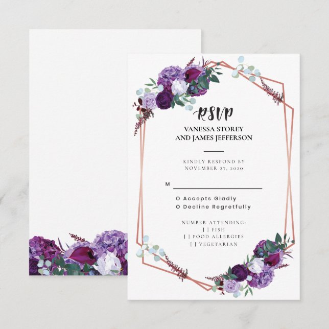 Purple Floral Wedding RSVP Invitation (Front/Back)