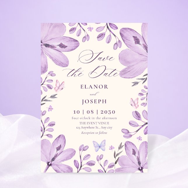 Purple floral wedding save the date (Creator Uploaded)