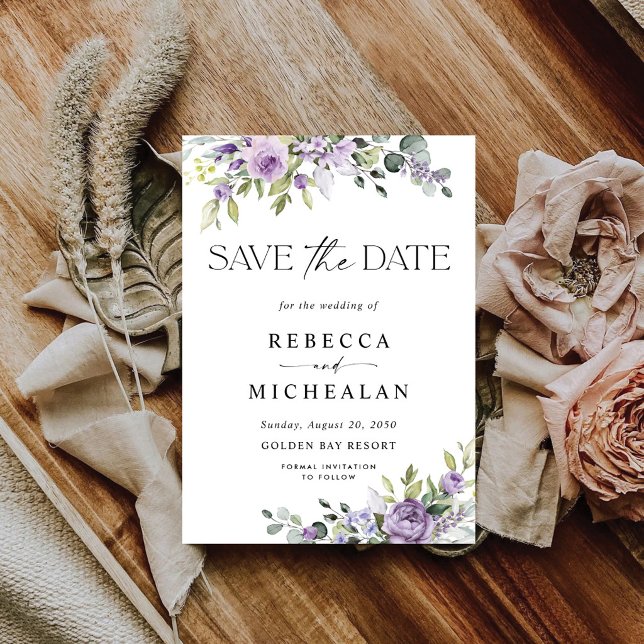 Purple Floral Wedding Save The Date Invitation (Creator Uploaded)