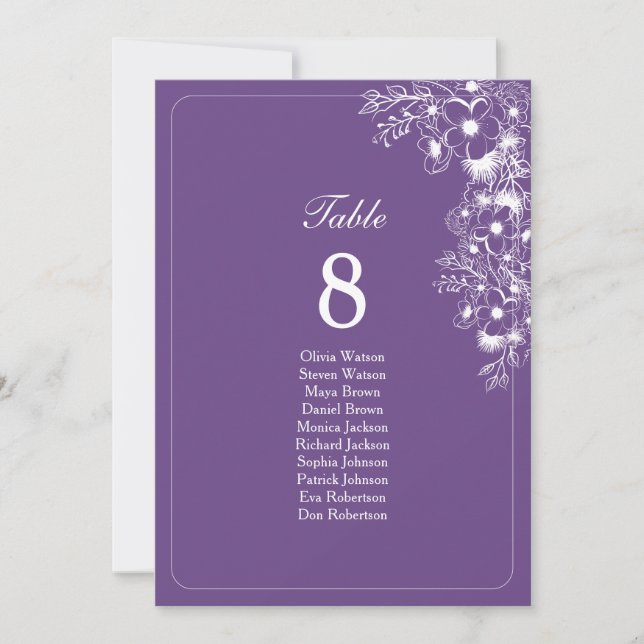 Purple Floral Wedding Seating Chart (Front)