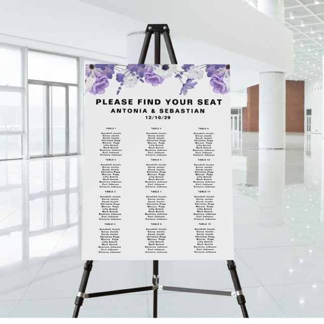 Purple Floral Wedding Seating Chart  Foam Board (Creator Uploaded)