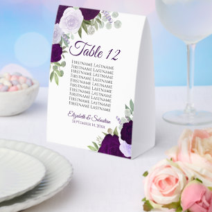 Purple Floral Wedding Seating Chart Table Number Paper Table Tent