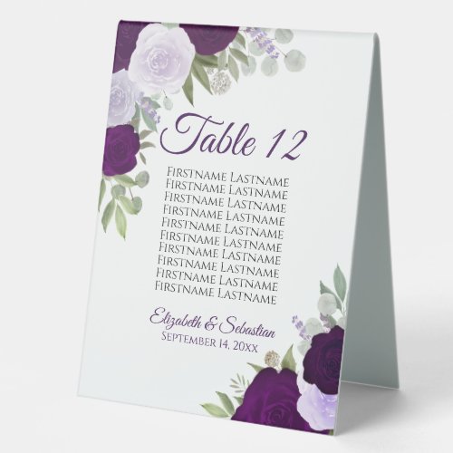 Purple Floral Wedding Seating Chart Table Number Table Tent Sign