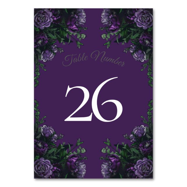 Purple Floral Wedding Table Number (Back)
