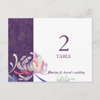 Purple Floral Wedding Table Number by BridalHeaven at Zazzle