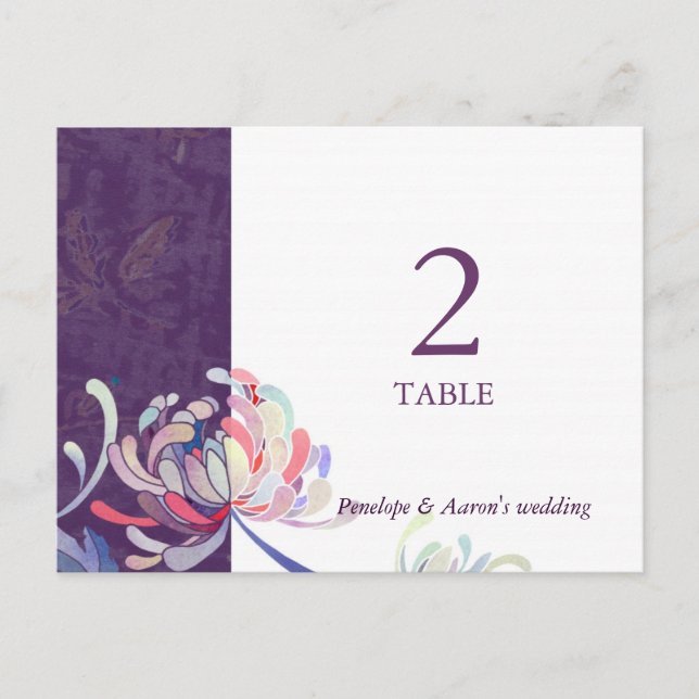 Purple Floral Wedding Table Number (Front)