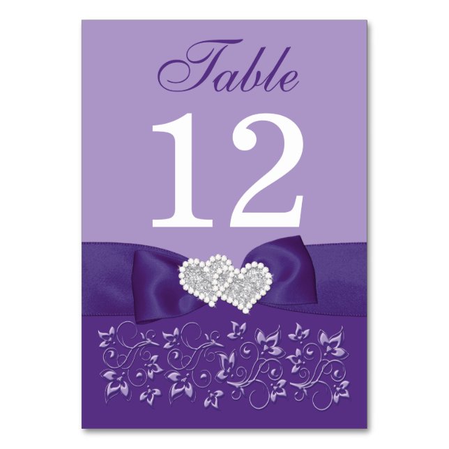 Purple Floral Wedding Table Number Card (Front)