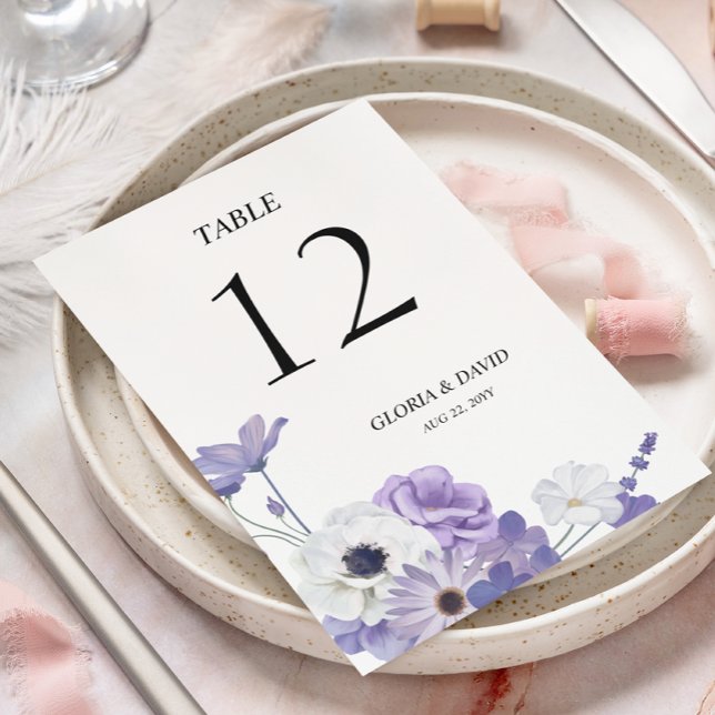 Purple Floral Wedding Table Number card (Creator Uploaded)