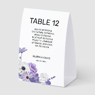 Purple Floral Wedding Table Number card Paper Table Tent