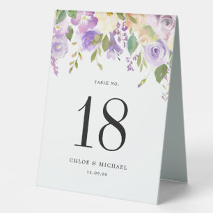 Purple Floral Wedding Table Number Tent