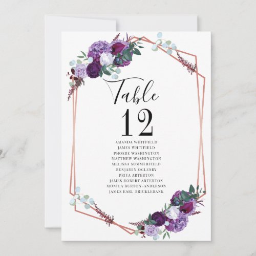 Purple Floral Wedding Table Numbers Seating Chart
